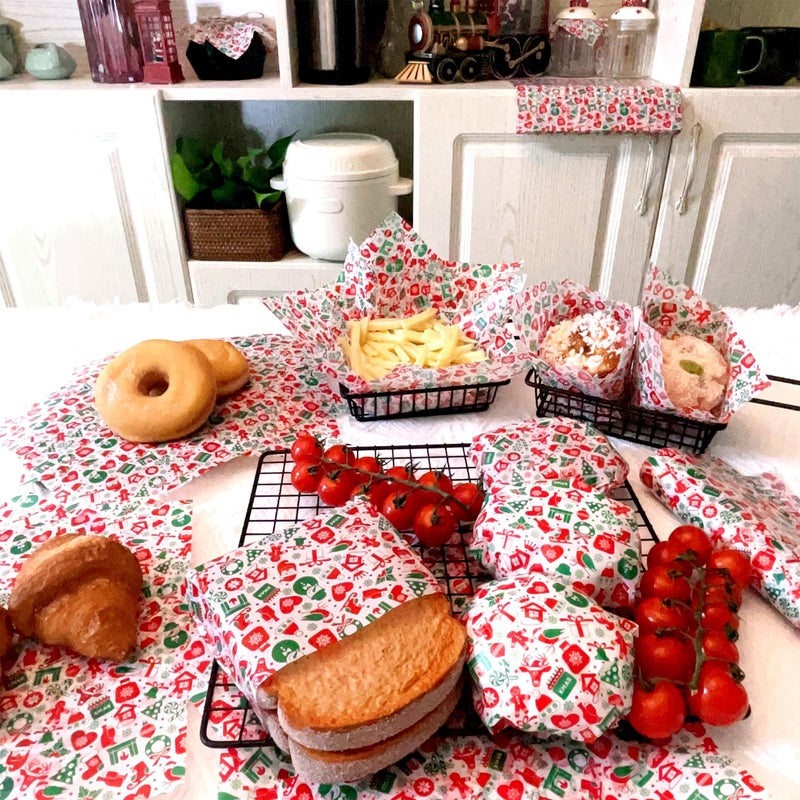 Suiwen 150pcs Christmas Wax Paper Sheets for Food Deli Paper Sandwich Wrap Candy Cookies Wraps, Waterproof Oil-proof Basket Liners with Snowflakeprinted for Kitchen Handmade Food(Red and Green) - Image 3